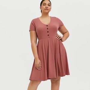 Dusty Rose Rib Button Down Skater Dress